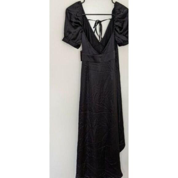 Forever 21 Small Black Button Front Hi-Lo V-Neck Short Sleeve Dress - Picture 3 of 11